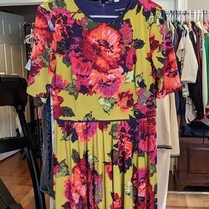 Maggy London Floral Midi Dress in Yellow and Pink